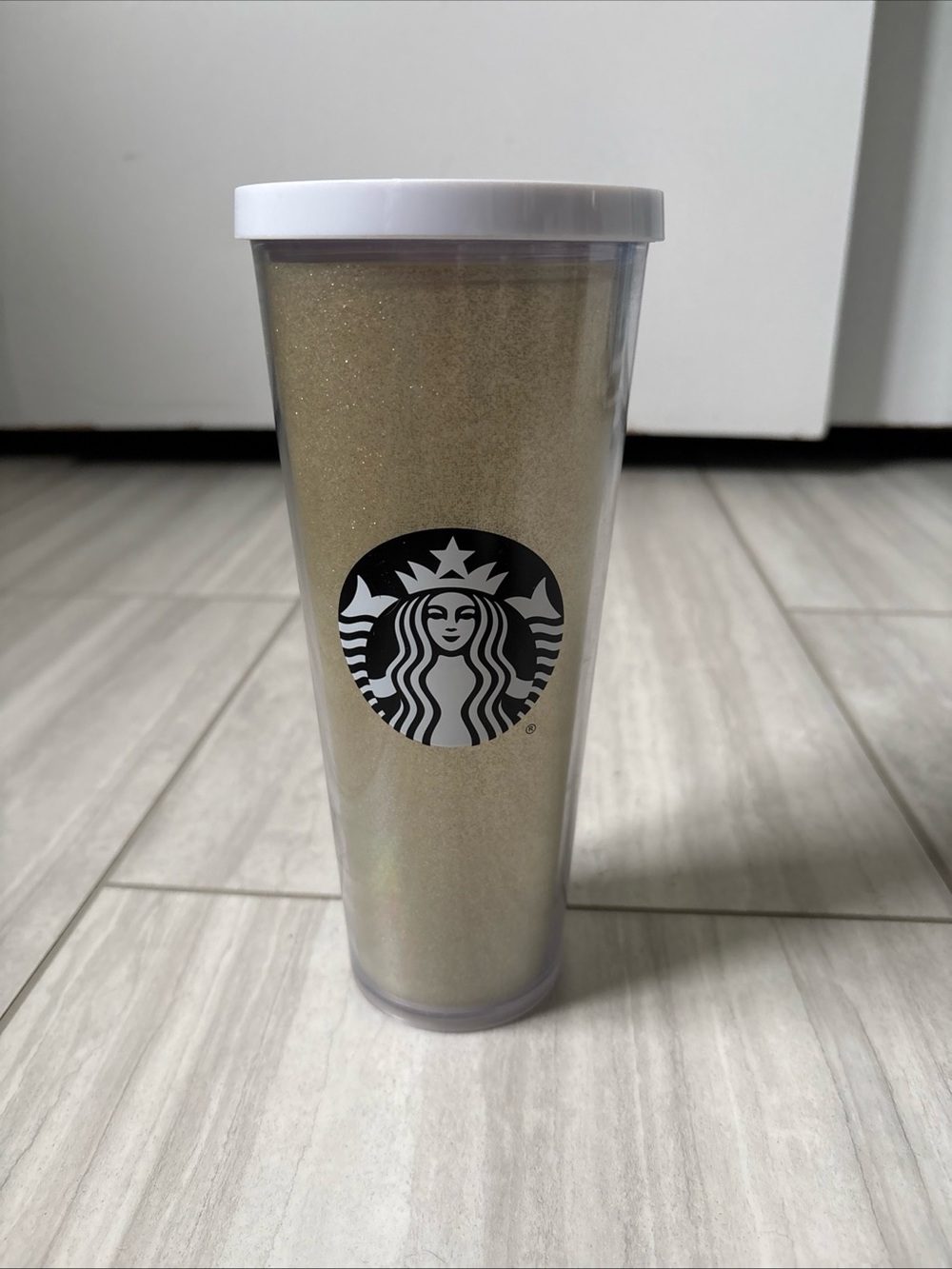 Starbucks Gold Glitter Siren Acrylic Tumbler Cold Cup Lid 24 oz No Straw